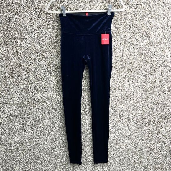 Spanx Leggings Women’s Small Dark Blue Velvet Lapis Night High Waist Pull On NWT - Picture 1 of 9